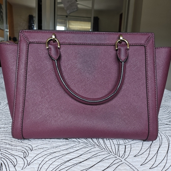 VGUC Michael Kors Black Tina Small Satchel Crossbody Purple Saffiano Leather - Picture 5 of 16